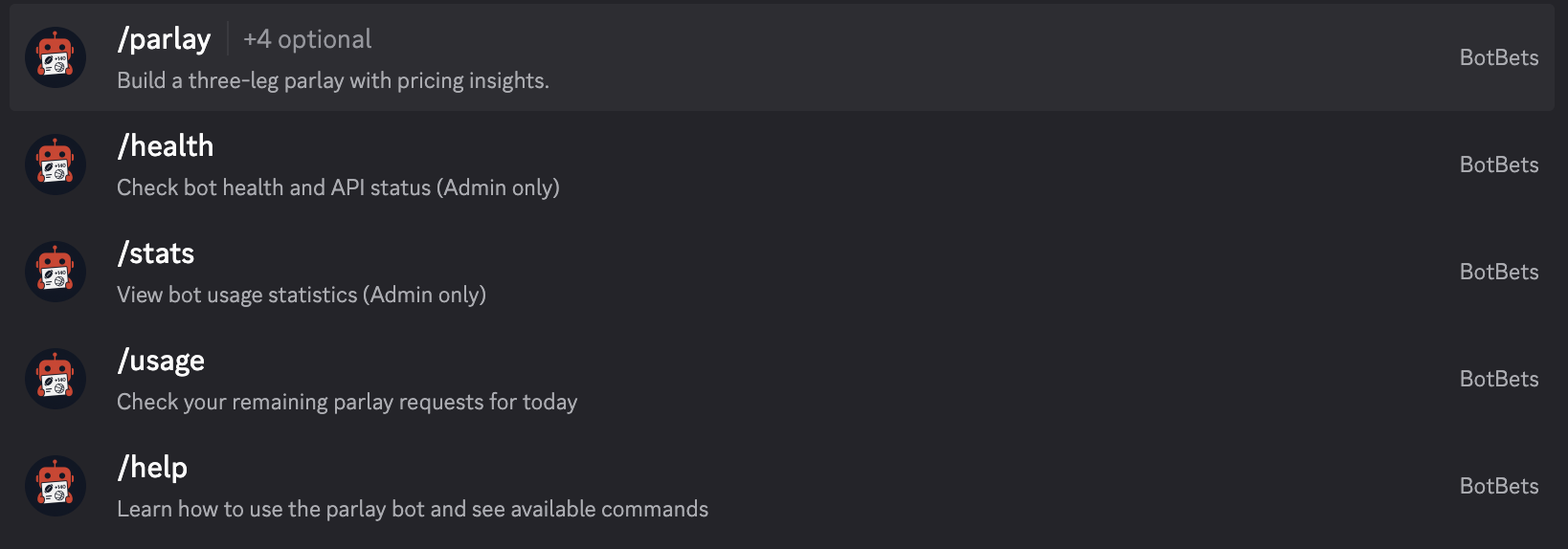 Discord Parlay Bot Commands